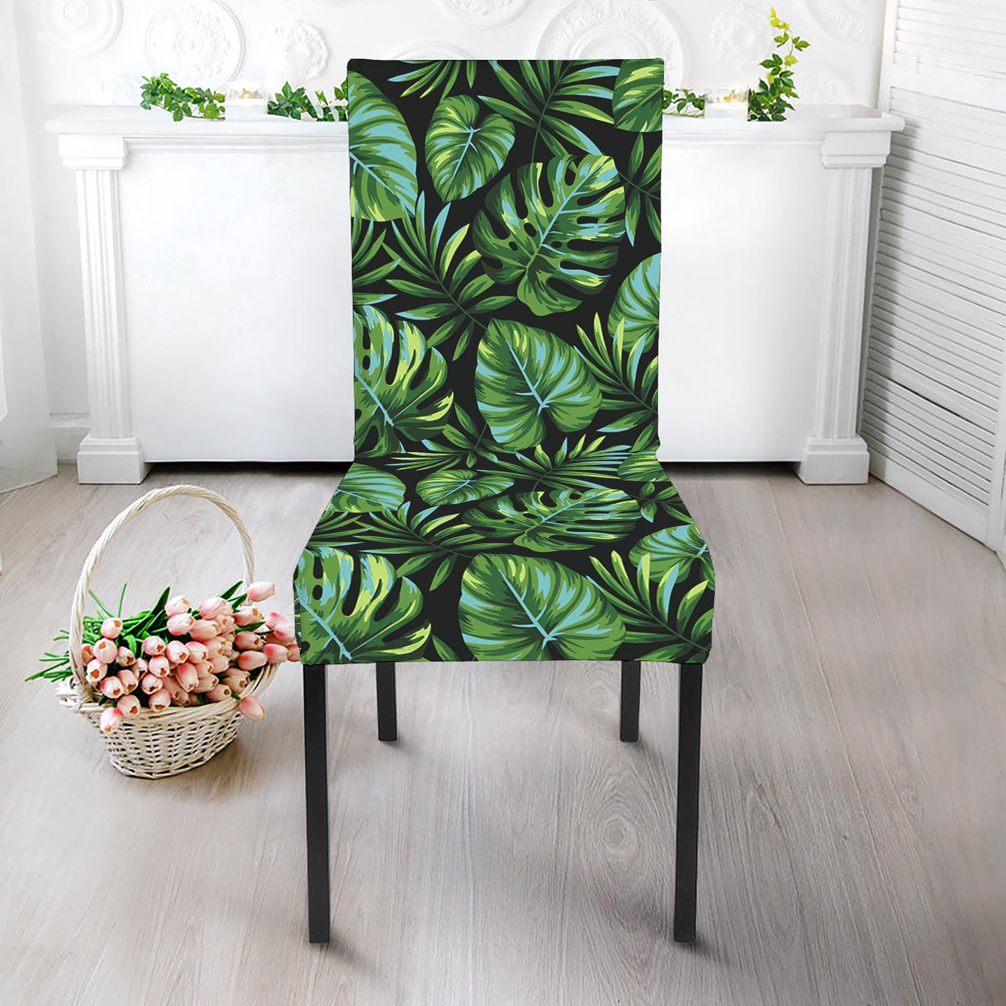 Tropical Monstera Leaves Pattern Print Dining Chair Slipcover