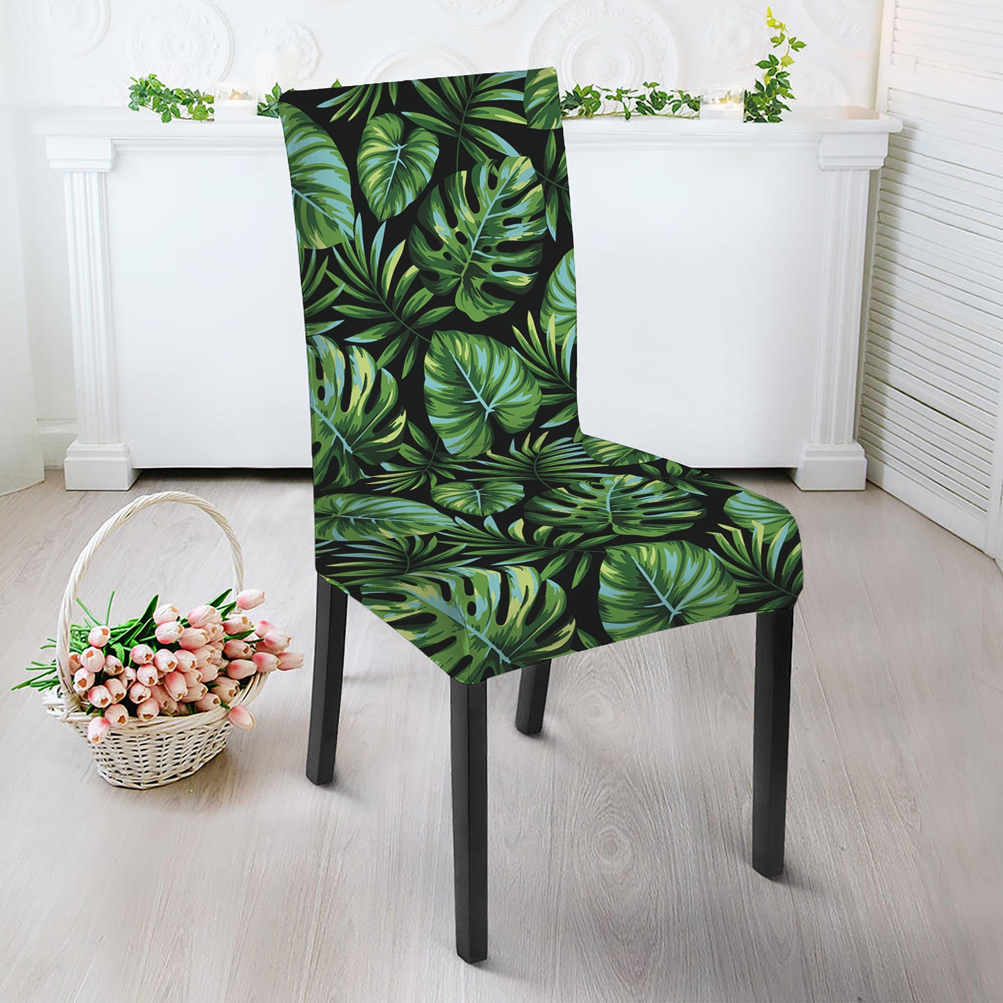 Tropical Monstera Leaves Pattern Print Dining Chair Slipcover