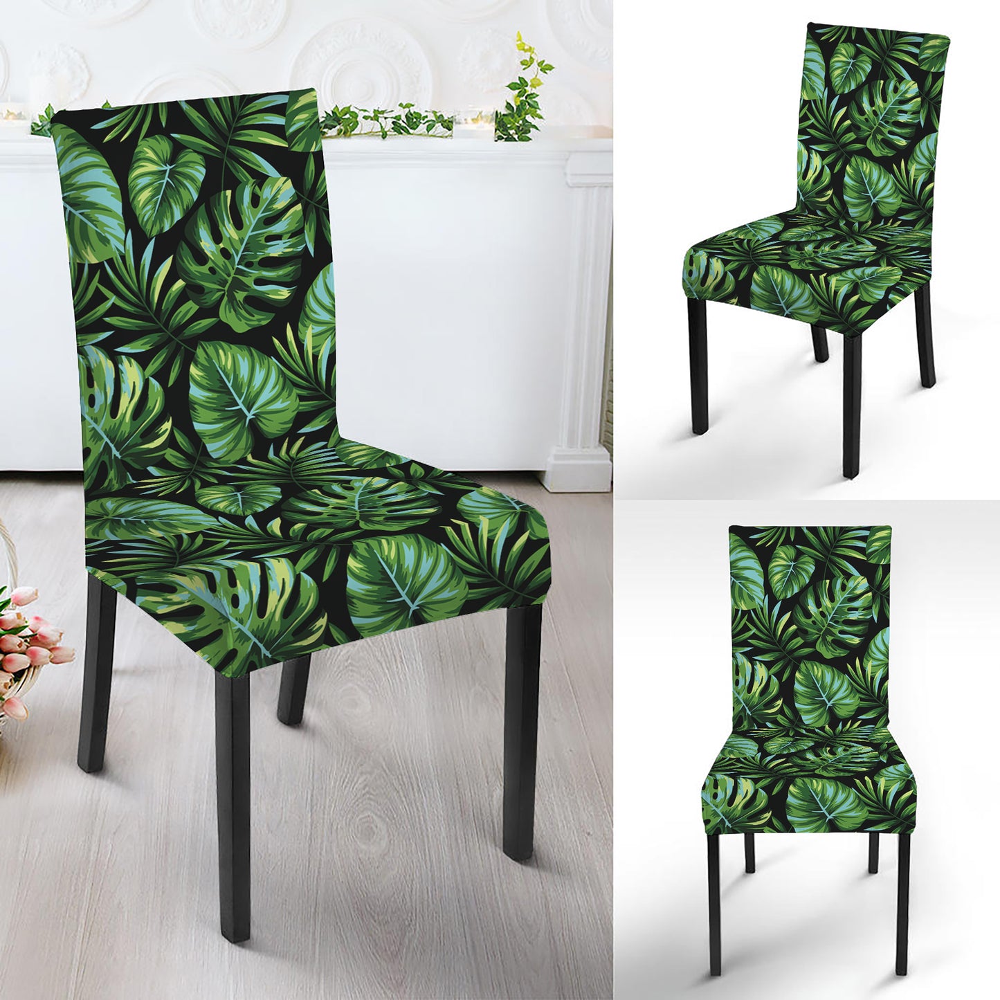Tropical Monstera Leaves Pattern Print Dining Chair Slipcover