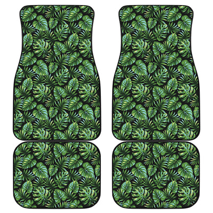 Tropical Monstera Leaves Pattern Print Front and Back Car Floor Mats