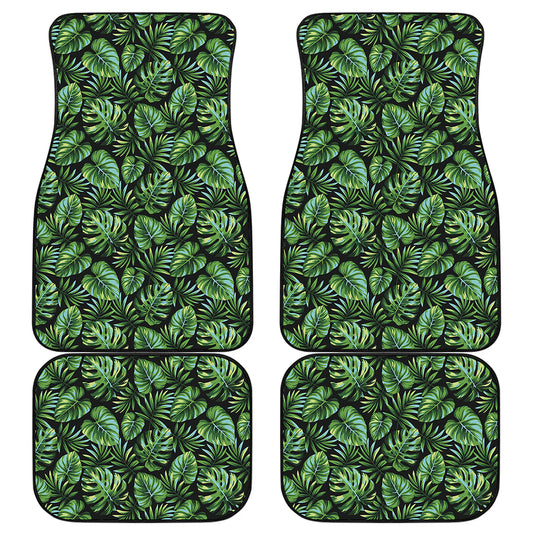 Tropical Monstera Leaves Pattern Print Front and Back Car Floor Mats