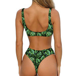 Tropical Monstera Leaves Pattern Print Front Bow Tie Bikini
