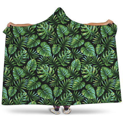 Tropical Monstera Leaves Pattern Print Hooded Blanket