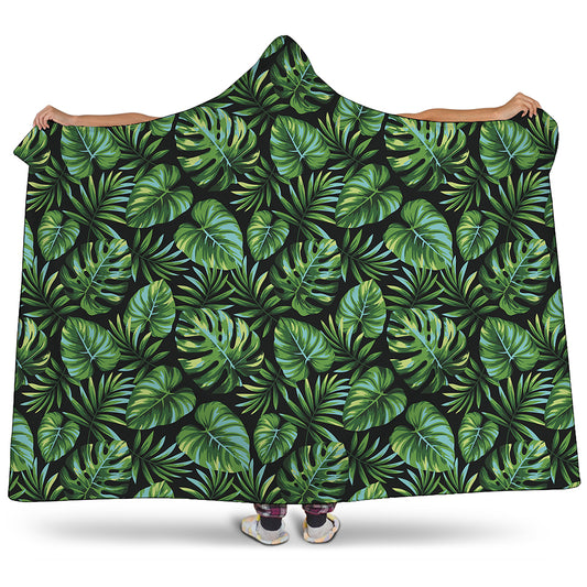 Tropical Monstera Leaves Pattern Print Hooded Blanket