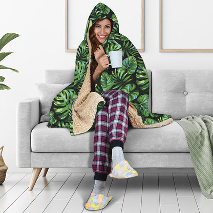 Tropical Monstera Leaves Pattern Print Hooded Blanket
