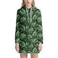 Tropical Monstera Leaves Pattern Print Pullover Hoodie Dress