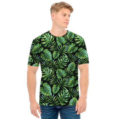 Tropical Monstera Leaves Pattern Print Men's T-Shirt