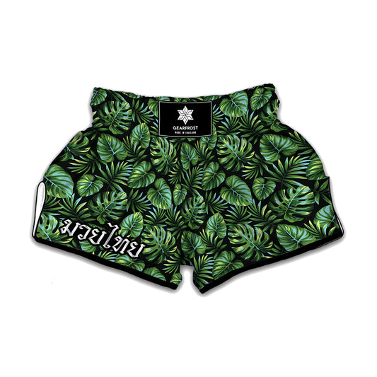 Tropical Monstera Leaves Pattern Print Muay Thai Boxing Shorts