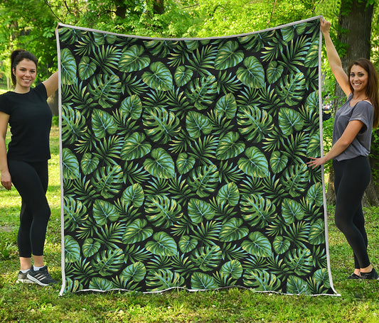 Tropical Monstera Leaves Pattern Print Quilt