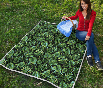 Tropical Monstera Leaves Pattern Print Quilt