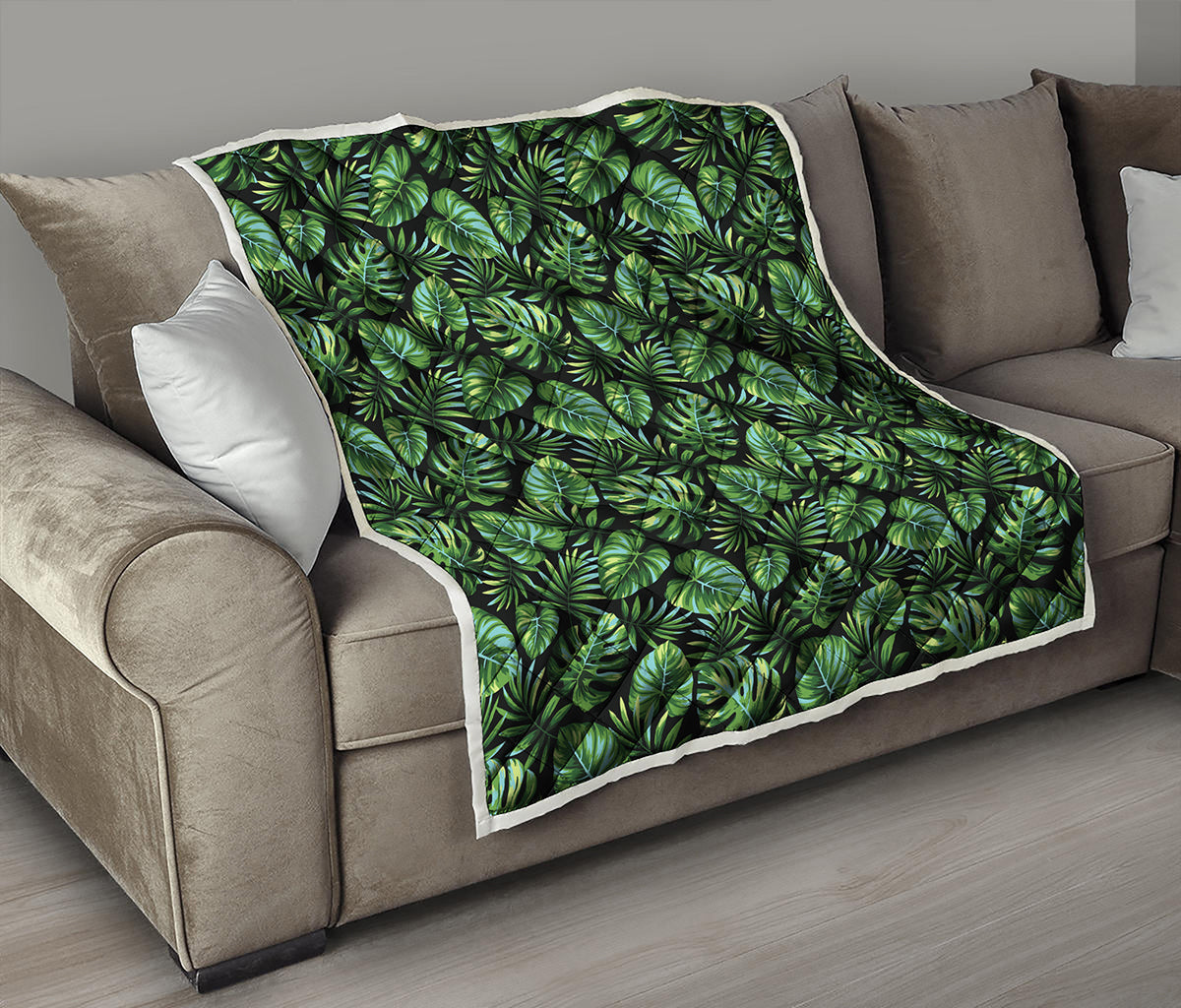 Tropical Monstera Leaves Pattern Print Quilt