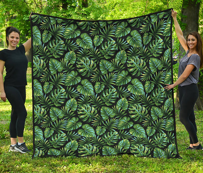 Tropical Monstera Leaves Pattern Print Quilt