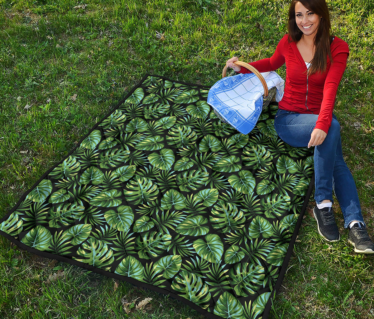 Tropical Monstera Leaves Pattern Print Quilt