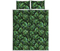 Tropical Monstera Leaves Pattern Print Quilt Bed Set