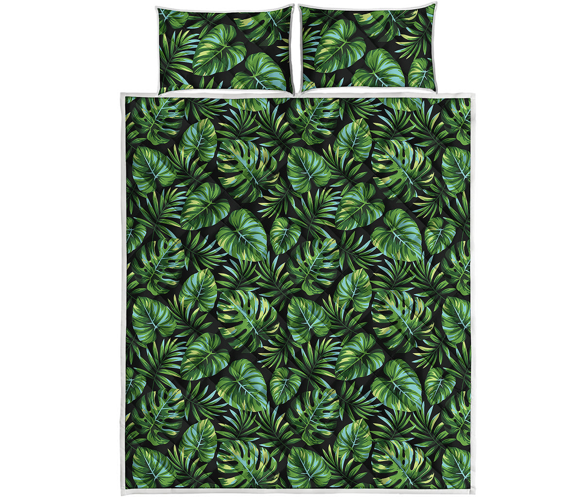 Tropical Monstera Leaves Pattern Print Quilt Bed Set