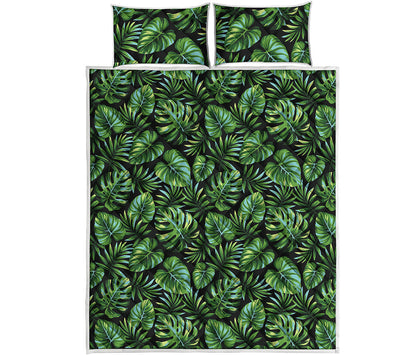 Tropical Monstera Leaves Pattern Print Quilt Bed Set