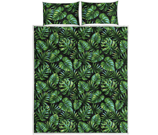 Tropical Monstera Leaves Pattern Print Quilt Bed Set