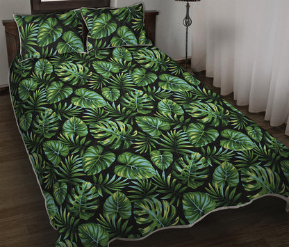 Tropical Monstera Leaves Pattern Print Quilt Bed Set