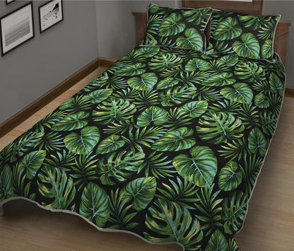 Tropical Monstera Leaves Pattern Print Quilt Bed Set