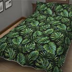 Tropical Monstera Leaves Pattern Print Quilt Bed Set