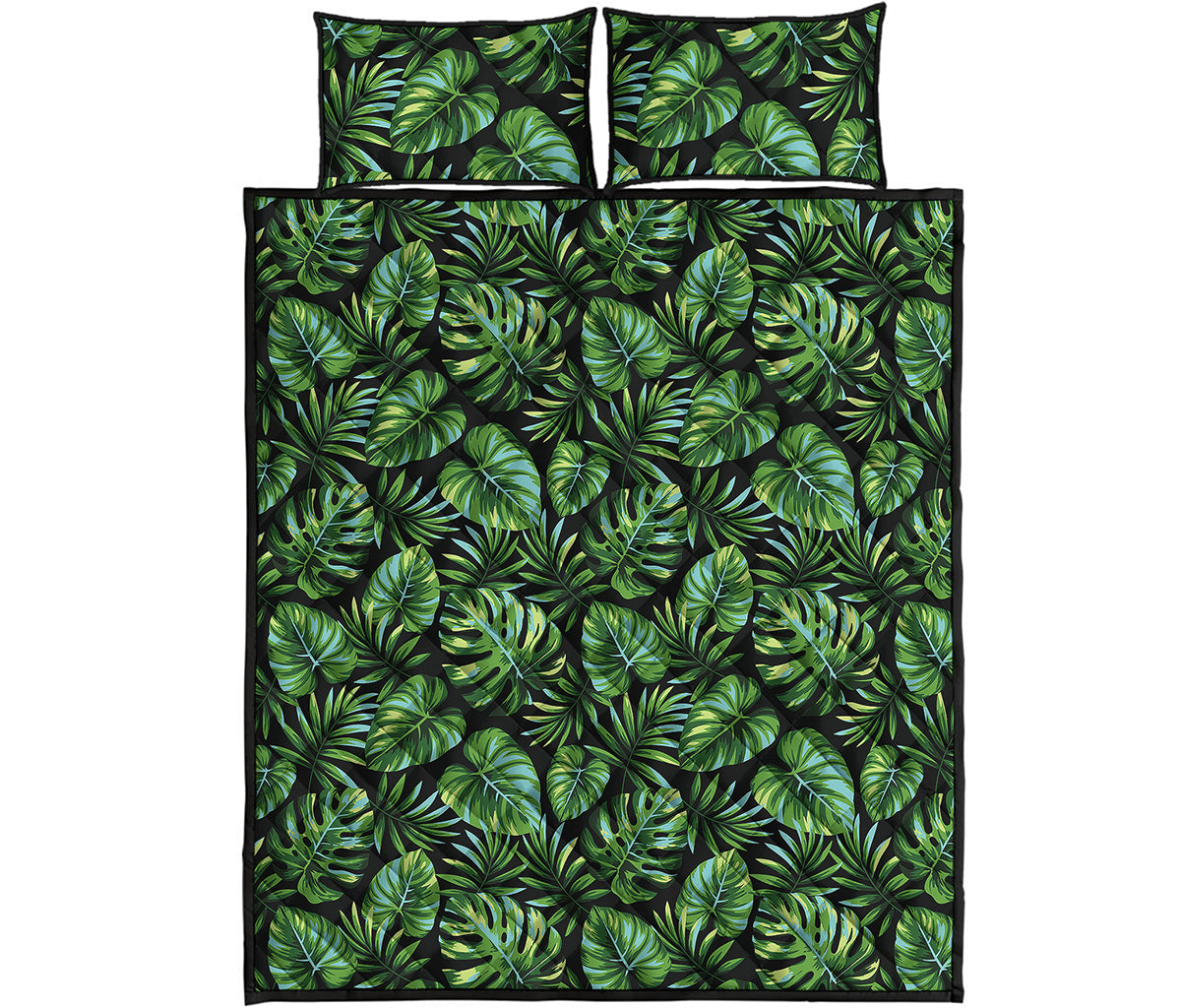 Tropical Monstera Leaves Pattern Print Quilt Bed Set