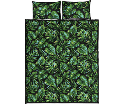Tropical Monstera Leaves Pattern Print Quilt Bed Set