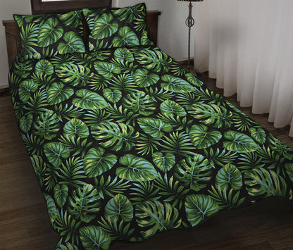 Tropical Monstera Leaves Pattern Print Quilt Bed Set