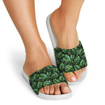 Tropical Monstera Leaves Pattern Print White Slide Sandals
