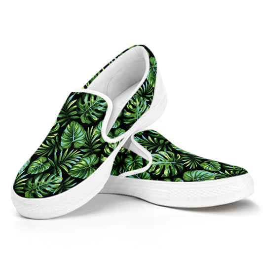 Tropical Monstera Leaves Pattern Print White Slip On Shoes