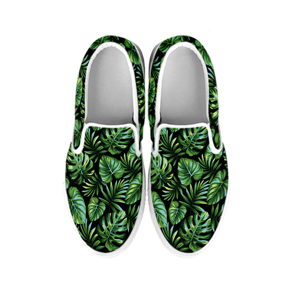 monstera leaf shoes Tropical Monstera Leaves Pattern Print White Slip On Sneakers