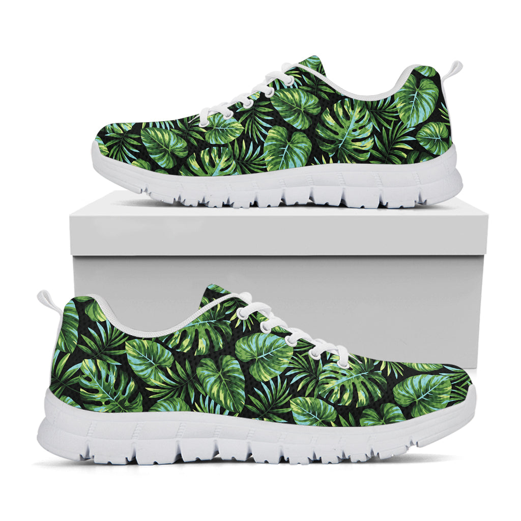 Tropical Monstera Leaves Pattern Print White Sneakers