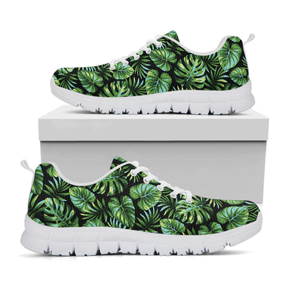 Tropical Monstera Leaves Pattern Print White Sneakers