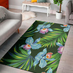 Tropical Orchid Flower Pattern Print Area Rug