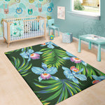 Tropical Orchid Flower Pattern Print Area Rug