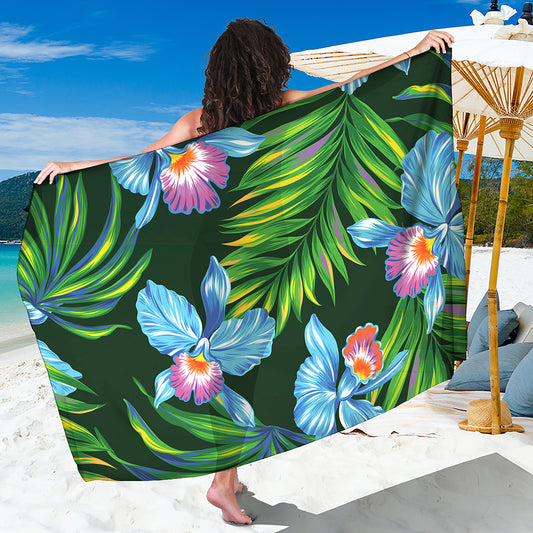 Tropical Orchid Flower Pattern Print Beach Sarong Wrap