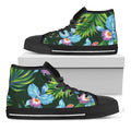 Tropical Orchid Flower Pattern Print Black High Top Sneakers
