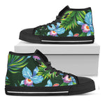 Tropical Orchid Flower Pattern Print Black High Top Shoes