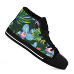 Tropical Orchid Flower Pattern Print Black High Top Shoes