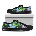 Tropical Orchid Flower Pattern Print Black Low Top Sneakers