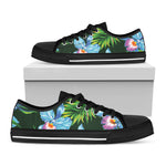 Tropical Orchid Flower Pattern Print Black Low Top Shoes