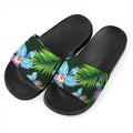 Tropical Orchid Flower Pattern Print Black Slide Sandals