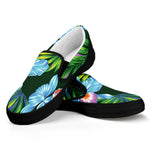 Tropical Orchid Flower Pattern Print Black Slip On Shoes