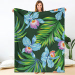 Tropical Orchid Flower Pattern Print Blanket