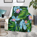 Tropical Orchid Flower Pattern Print Blanket