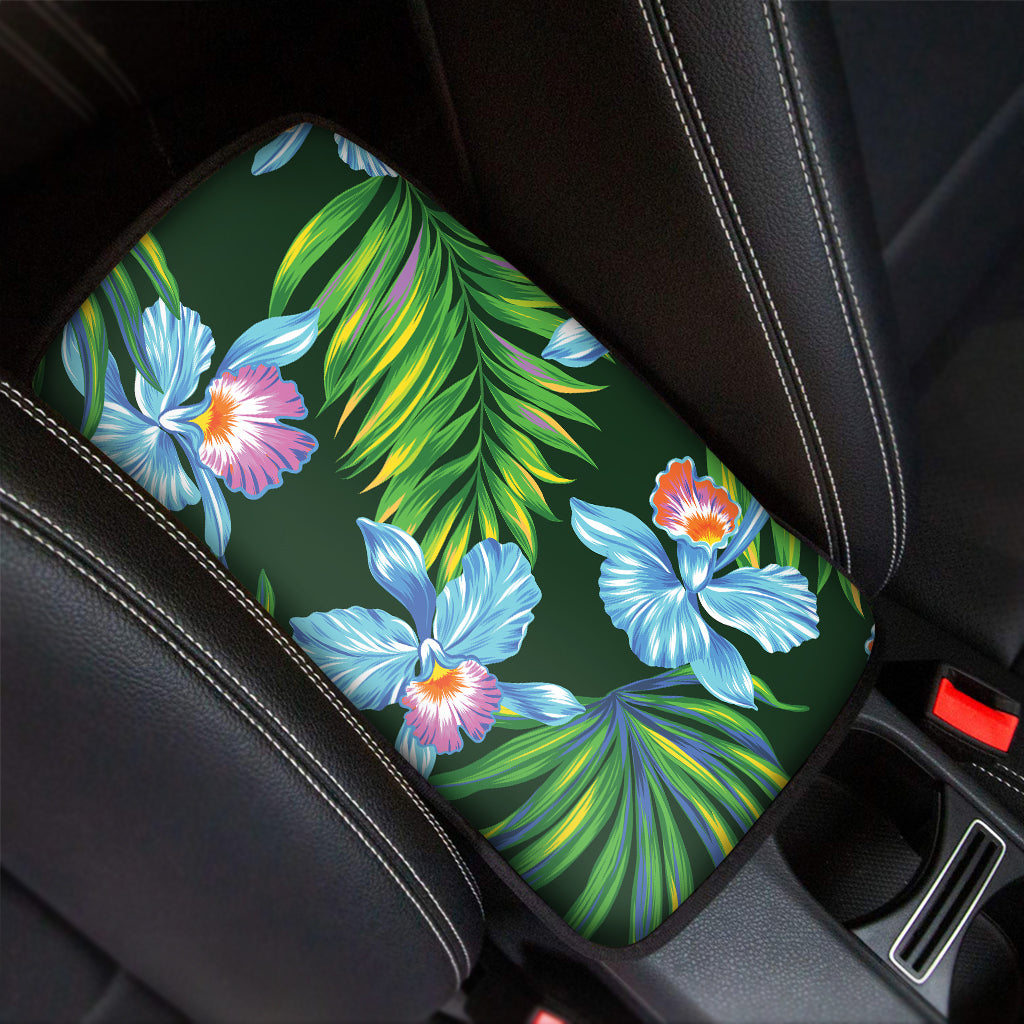 Tropical Orchid Flower Pattern Print Car Center Console Cover