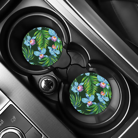 Tropical Orchid Flower Pattern Print Car Coasters