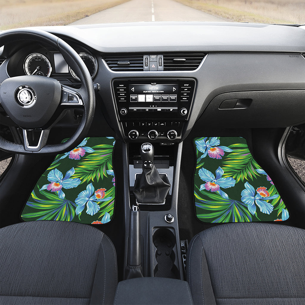 Tropical Orchid Flower Pattern Print Front and Back Car Floor Mats