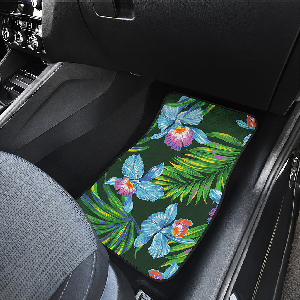 Tropical Orchid Flower Pattern Print Front and Back Car Floor Mats