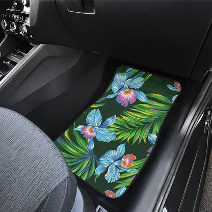 Tropical Orchid Flower Pattern Print Front and Back Car Floor Mats