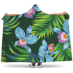 Tropical Orchid Flower Pattern Print Hooded Blanket